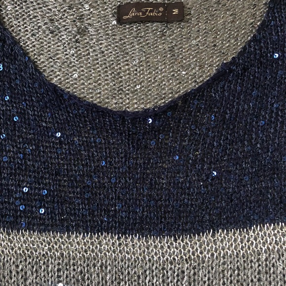 Lara Fabio Designer Scoop Neck Metallic Crochet Knit Sparkly Sweater Blouse - Picture 10 of 16